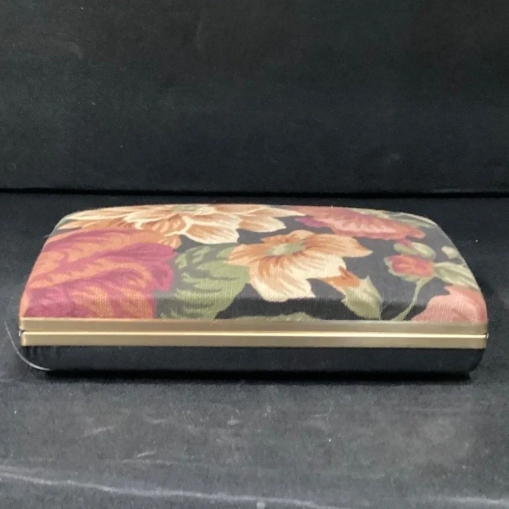 Floral Tapestry Jewelry Travel Case Mirror‎ Multi Compartment Gold Tone Vintage